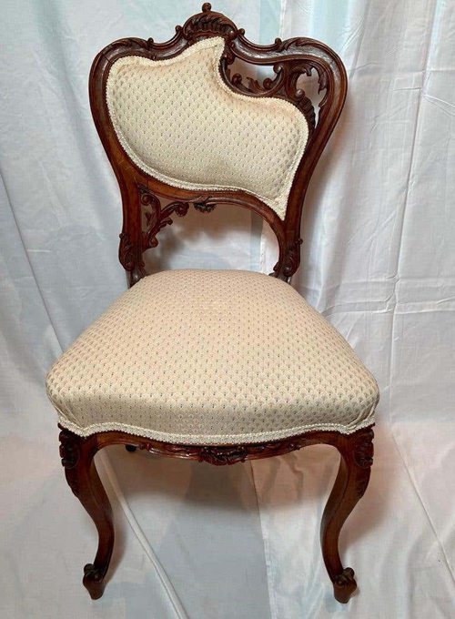 Set of 4 Antique French Louis XV Carved Walnut Belle Epoch Side Chairs, Ca. 1880
