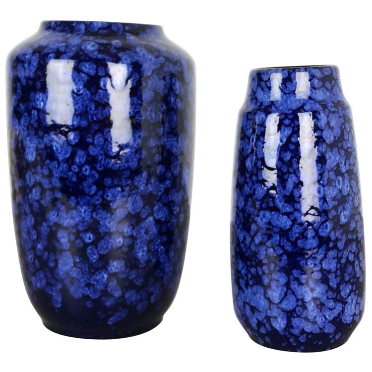 Set of Two Pottery Fat Lava Vases Model "BLUE" Made by Scheurich, Germany, 1970s