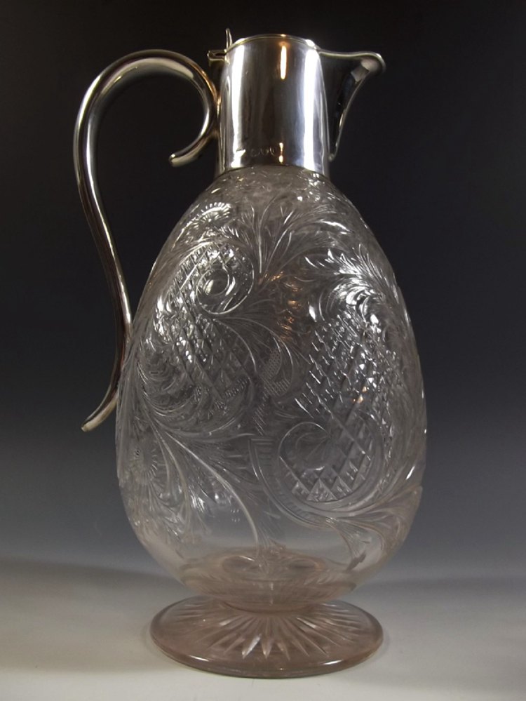 Stevens And Williams Intaglio Cut Claret Jug Mappin And Webb Silver Mount