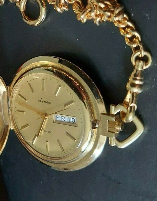 Unused Pre-Owned Arnex Quartz Gold Tone Pocket Watch in original box
