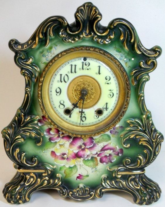 Vict. Waterbury Porcelain Mantle Clock