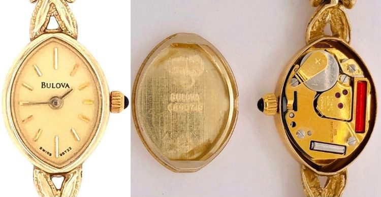 Vintage 14 Karat Yellow Gold Bulova Wristwatch Quartz Ronda 4 Jewels