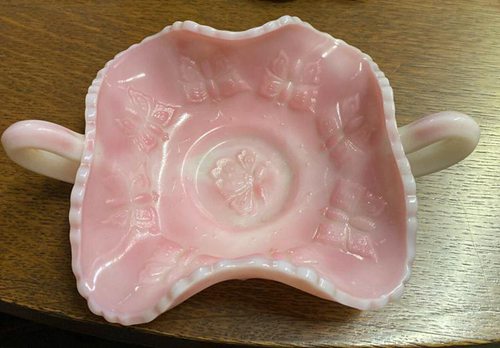 Vintage Fenton Signed Rosalene Glass Butterfly Bonbon Dish Stunning