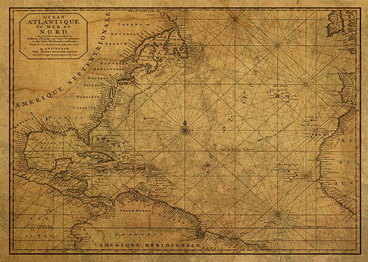 Vintage Map of Atlantic Ocean Nautical Chart 1683