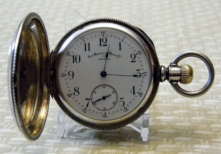 Vintage Non Magnetic Watch Company of America Pocket Watch, Dueber Coin Silver Hunter Case