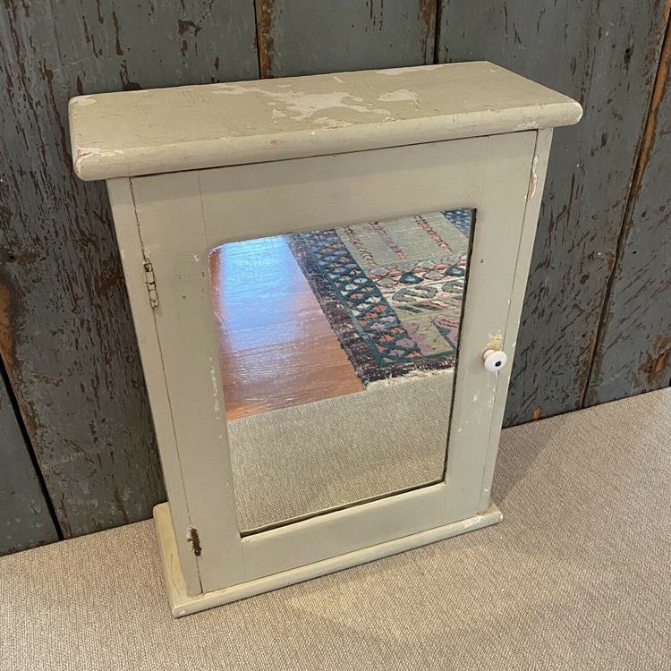 Vintage Wood Medicine Cabinet Cupboard Mirror Painted Green Surface Mount Old