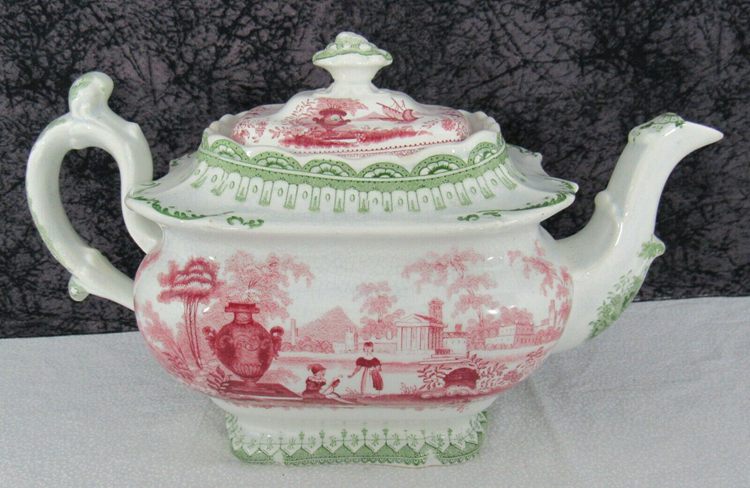c 1840 Antique Staffordshire Mayer Canova 2-Color Transferware Pearlware Teapot