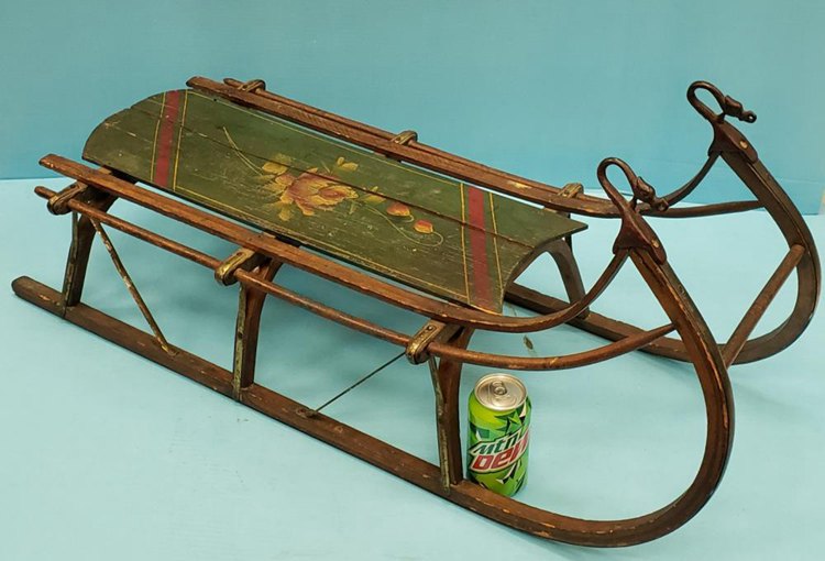 1800's Child's Dragon Tip Wood Hand Painted Sled