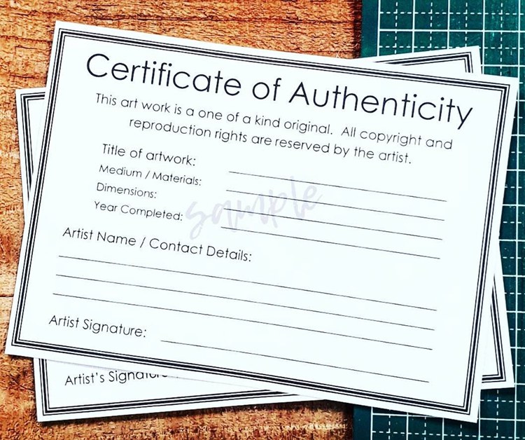 A Certificate of Authentication Template