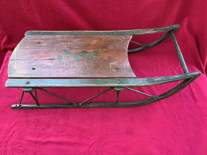 ANTIQUE PAINTED WOODEN CHILDS SLED