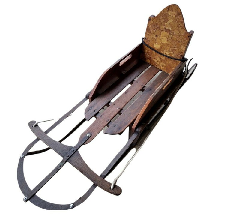 Antique Wood Children's Snow Sled w/ Backrest Old Country Farm Home Decor