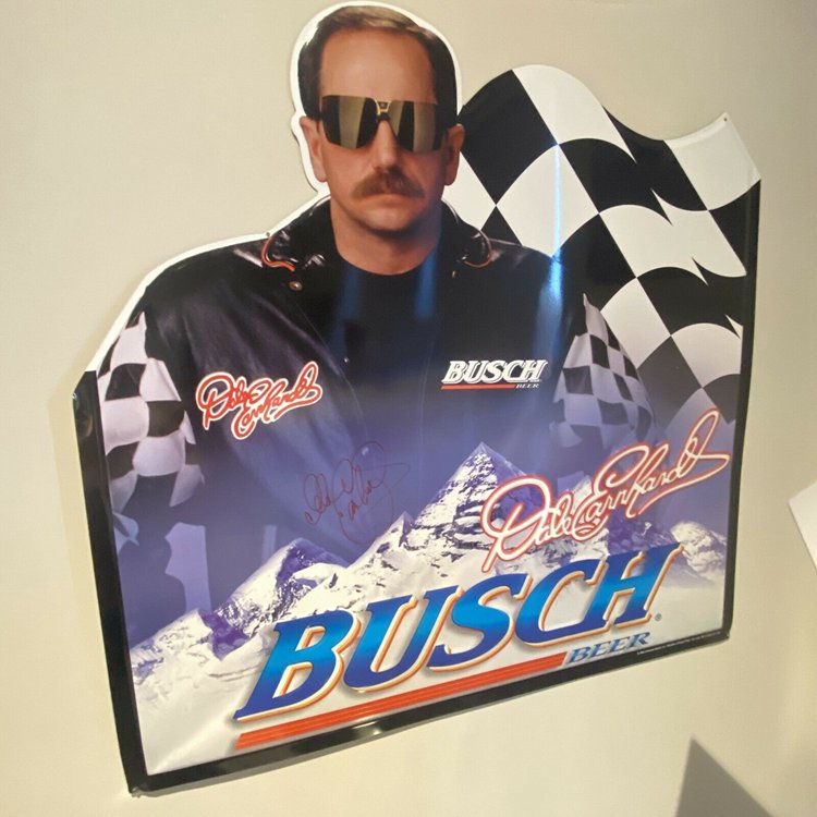 Dale Earnhardt Sr Autographed Busch Beer Metal Tin Sign