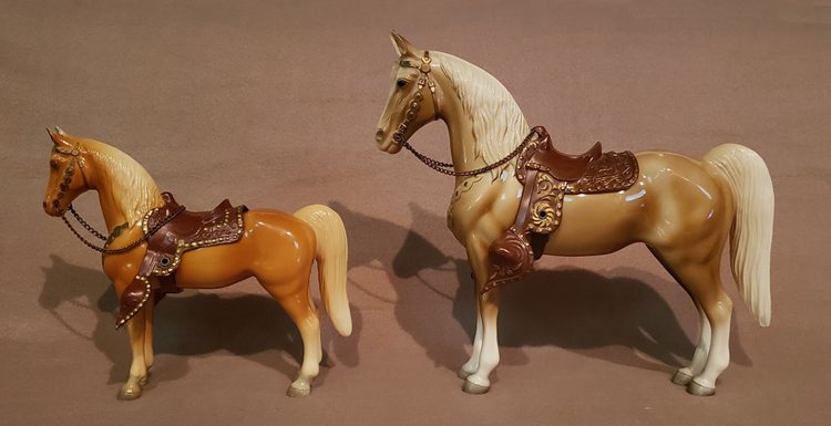 Early Western Pony and Horse with snap saddles