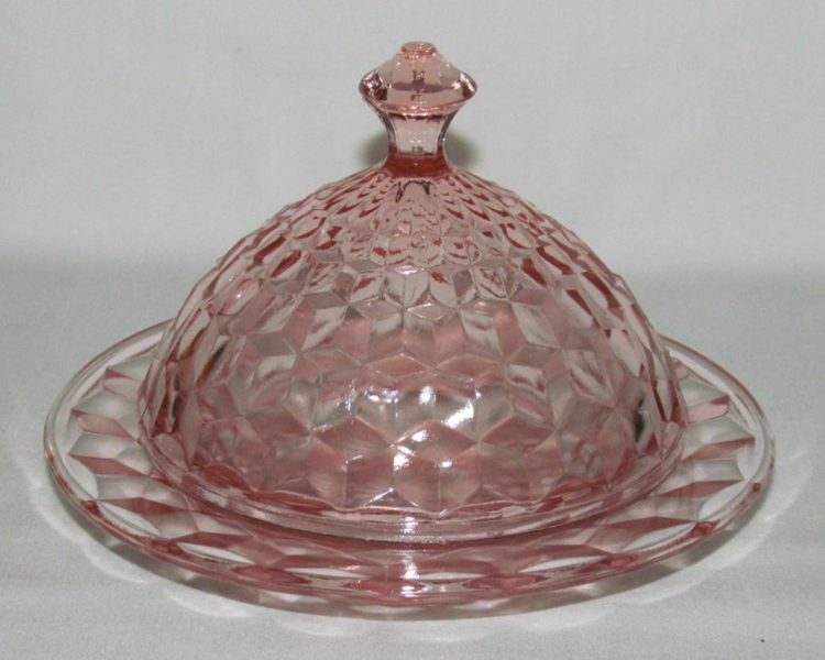 Jeannette CUBE Cubist Pink Round Butter Dish with Cover
