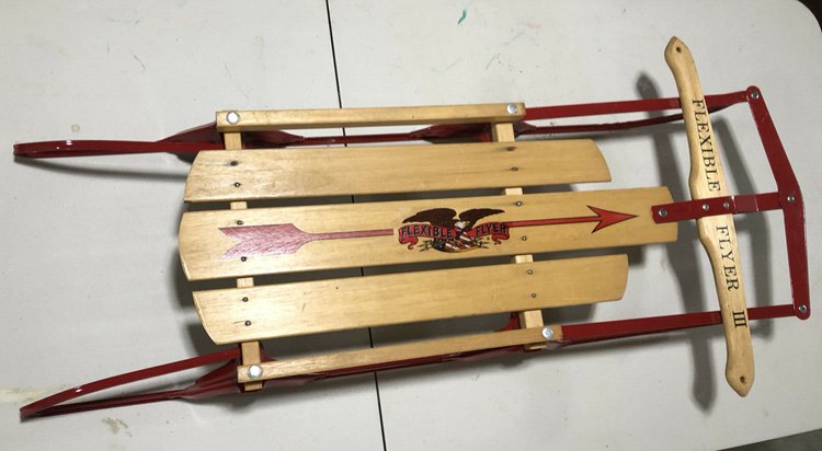 Vintage 42” Flexible Flyer Iii Snow Sled Wood And Red Metal