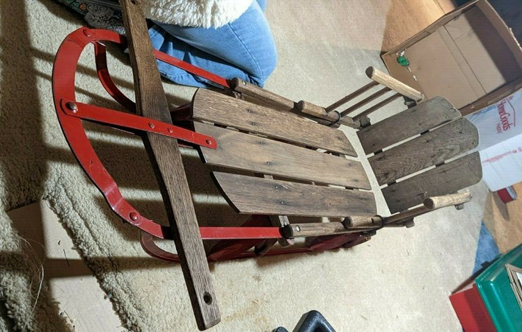 Vintage Antique Wood and Metal Children's Snow Sled Toy