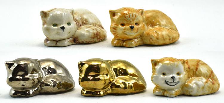 WADE HAPPY CATS SET OF 5. GOLD LE 25 SILVER LE 50, ALL OTHER LE OF 100 FAIR, 08