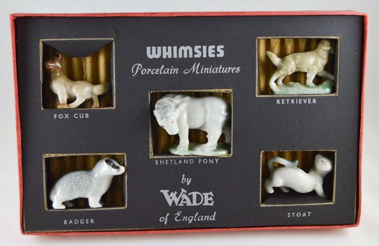 WADE WHIMSIES SET 3, 1955 WITH ORGINAL BOX, FOX, BADGER, PONY, DOG, ETC