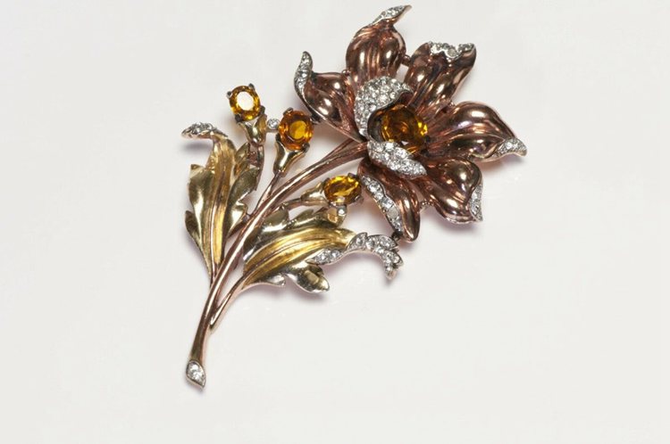 Alfred Philippe Yellow Crystal Flower Brooch