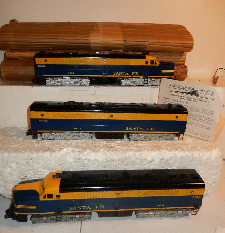 American Flyer Famous 484,5&6 Santa Fe Blue&Yellow Diesel Set Close To New OWs