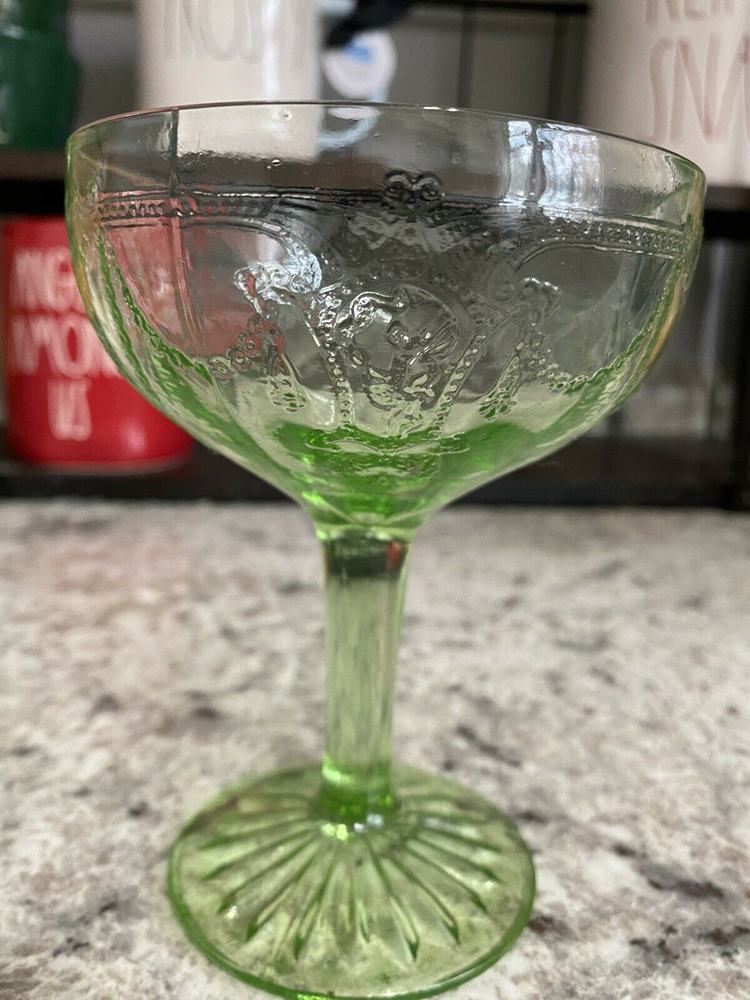 Vintage Green Depression Glass Sherbet 3" Tall Collectible Antique Glassware 