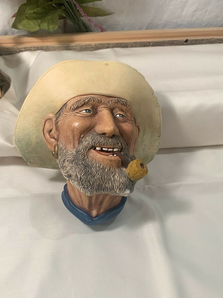 Bosson Chalkware Legend bust face figurine sculpture 1977 Old Timer pipe grandpa