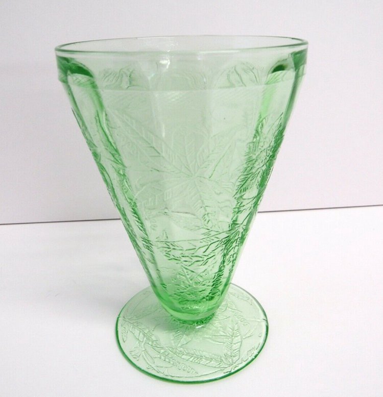Jeanette Green Poinsettia Pattern Depression Glass Water, Juice Tumbler