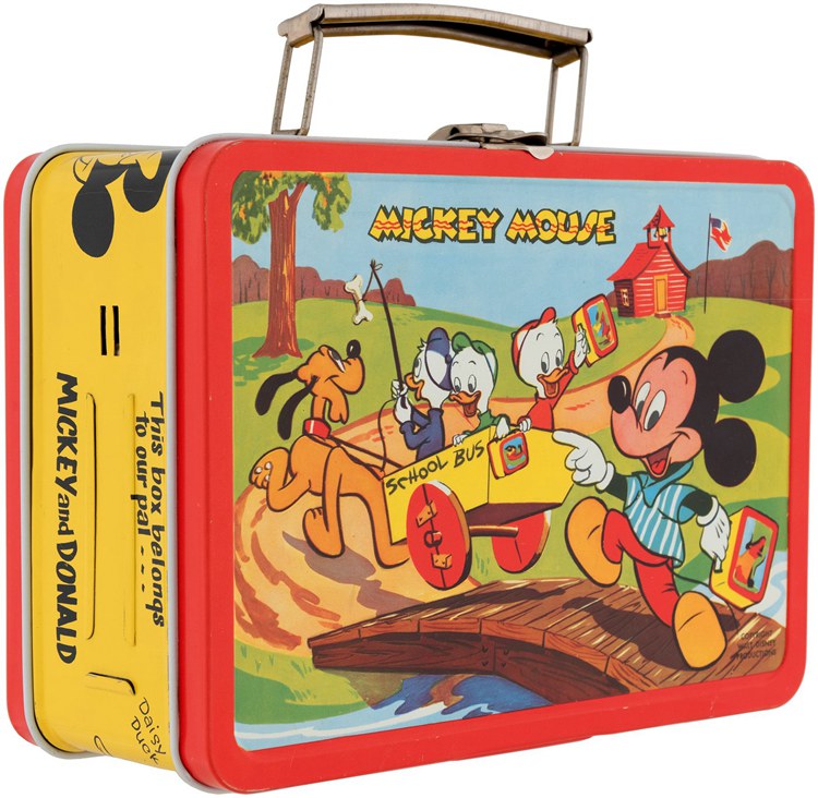 MICKEY MOUSE - DONALD DUCK METAL LUNCHBOX WITH RARE SHIPPING BOX