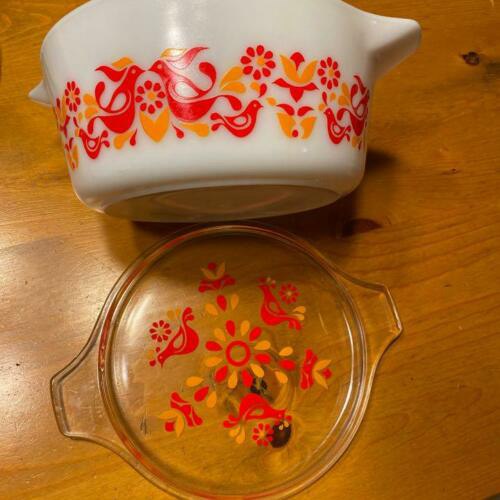 Old Pyrex Friendship Bird Casserole Tableware Floral Pattern Vintage Ships Japan