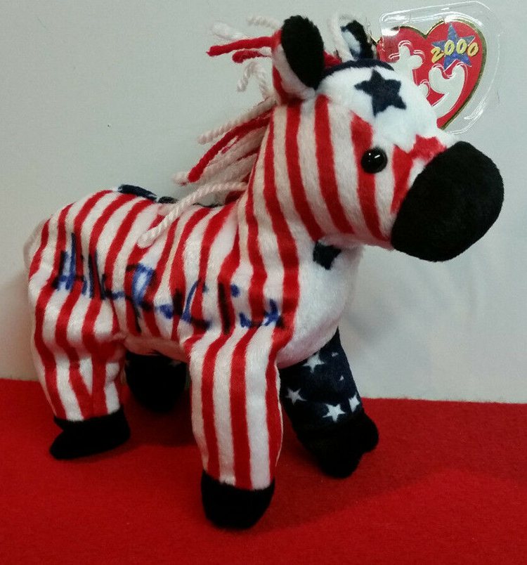 RARE 2000 TY BEANIE BABY " LEFTY" THE DONKEY AUTOGRAPHED BY HILLARY CLINTON