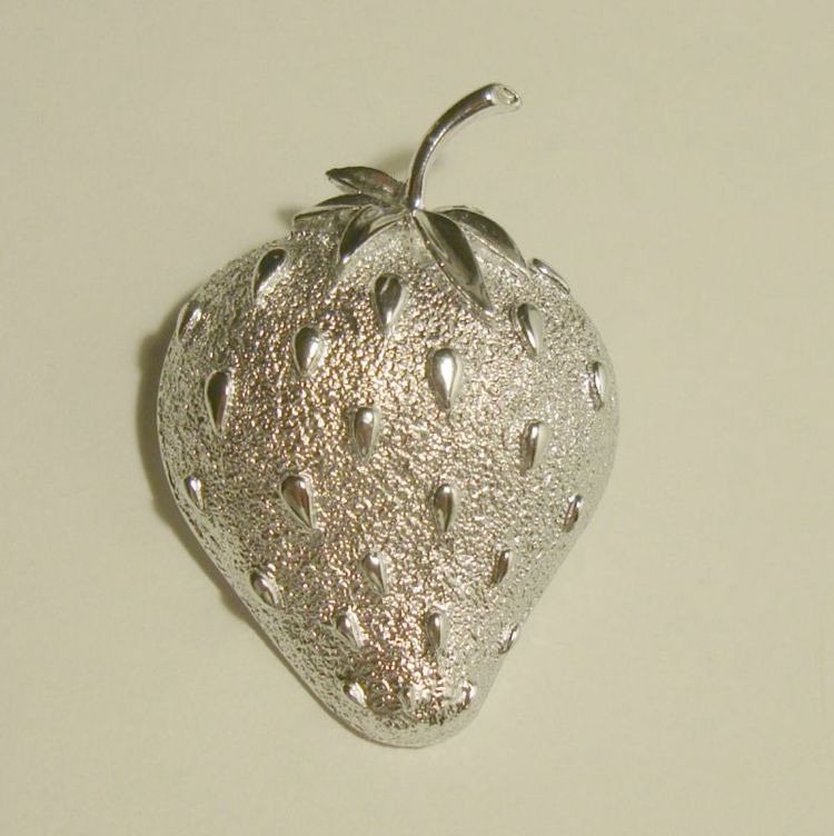 Silver Tone Tiny Glass Strawberry Pin Brooch 