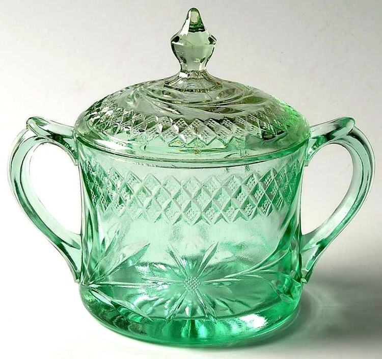 Sugar Bowl & Lid Floral and Diamond Green