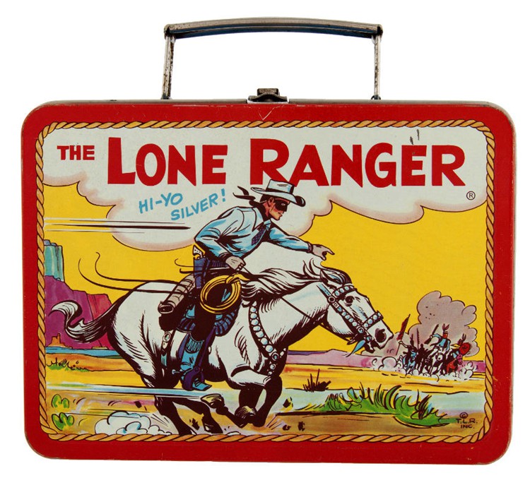 "THE LONE RANGER" ADCO METAL LUNCHBOX (BLUE BAND) WITH THERMOS.