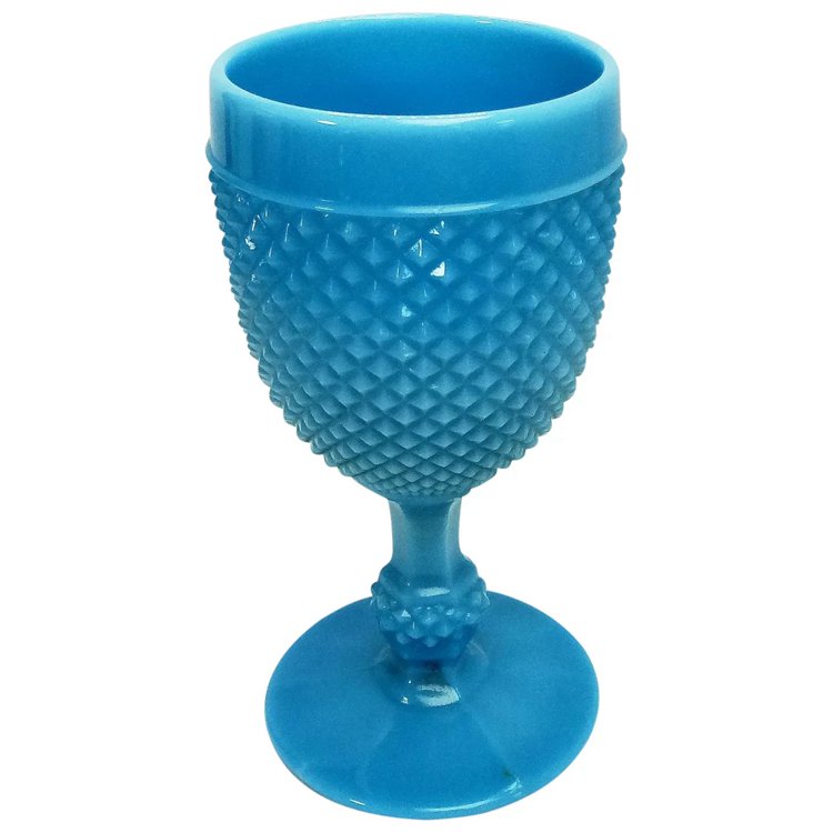 Turquoise blue milk glass Hobnail goblet