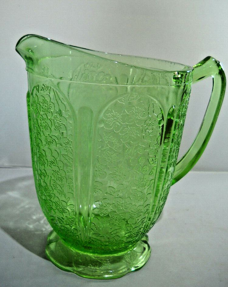 Vintage Green depression Cherry Blossom Pattern by Jeanette Glass Pitcher