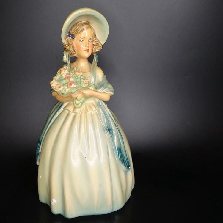 Vintage LARGE Chalkware Colonial Lady Southern Belle Figurine Statue 10.5" Tall