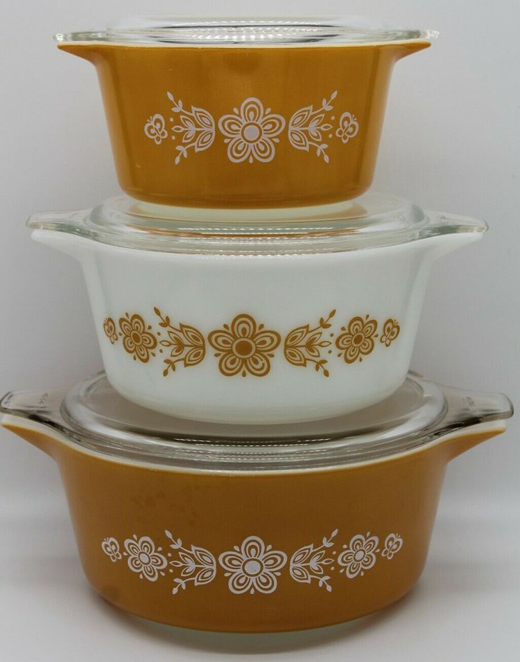 Vintage PYREX Butterfly Gold Casserole Bowl Set