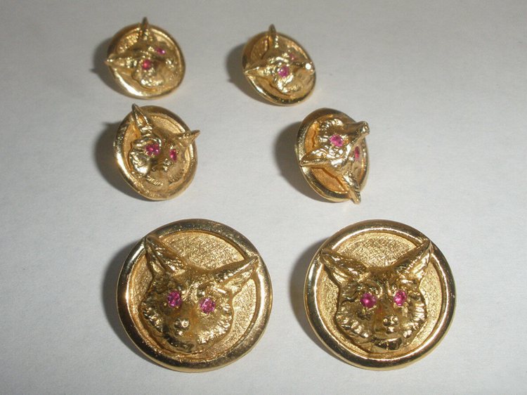 set 6 Exquisite antique 14k gold gentlemens men Fox buttons button with ruby eye