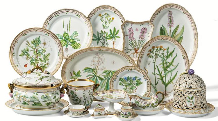 Selection from an extensive collection of Royal Copenhagen “Flora Danica” dinner wares.
