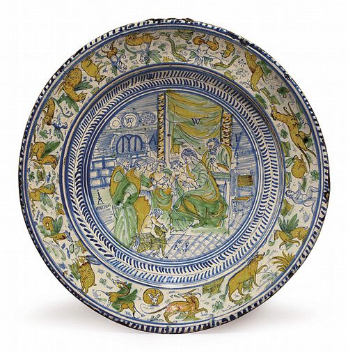 A LONDON DELFT DATED POLYCHROME DISH