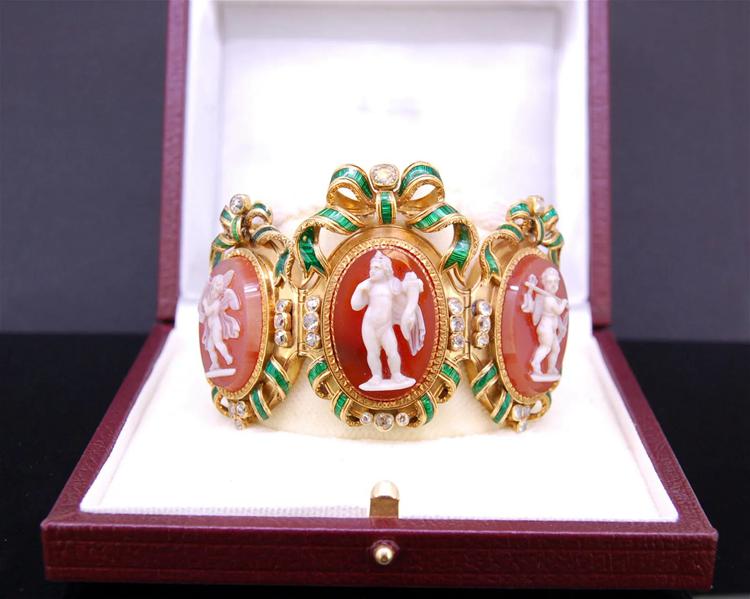 Antique Cameo Diamond and Enamel Bangle