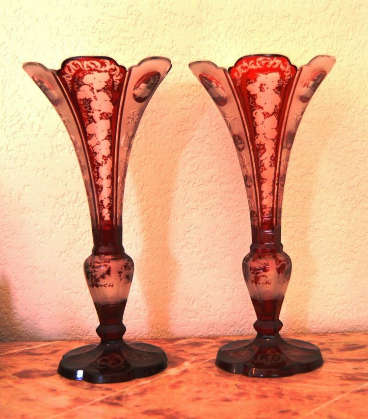 Antique Engraved Art Glass Vases