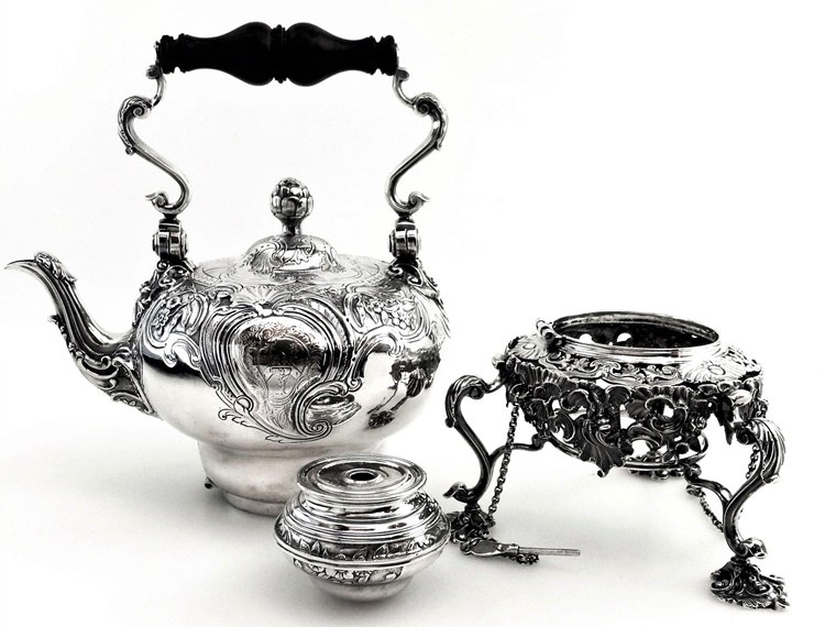 Antique George II Georgian Silver Kettle on Stand London 1745 Teapot