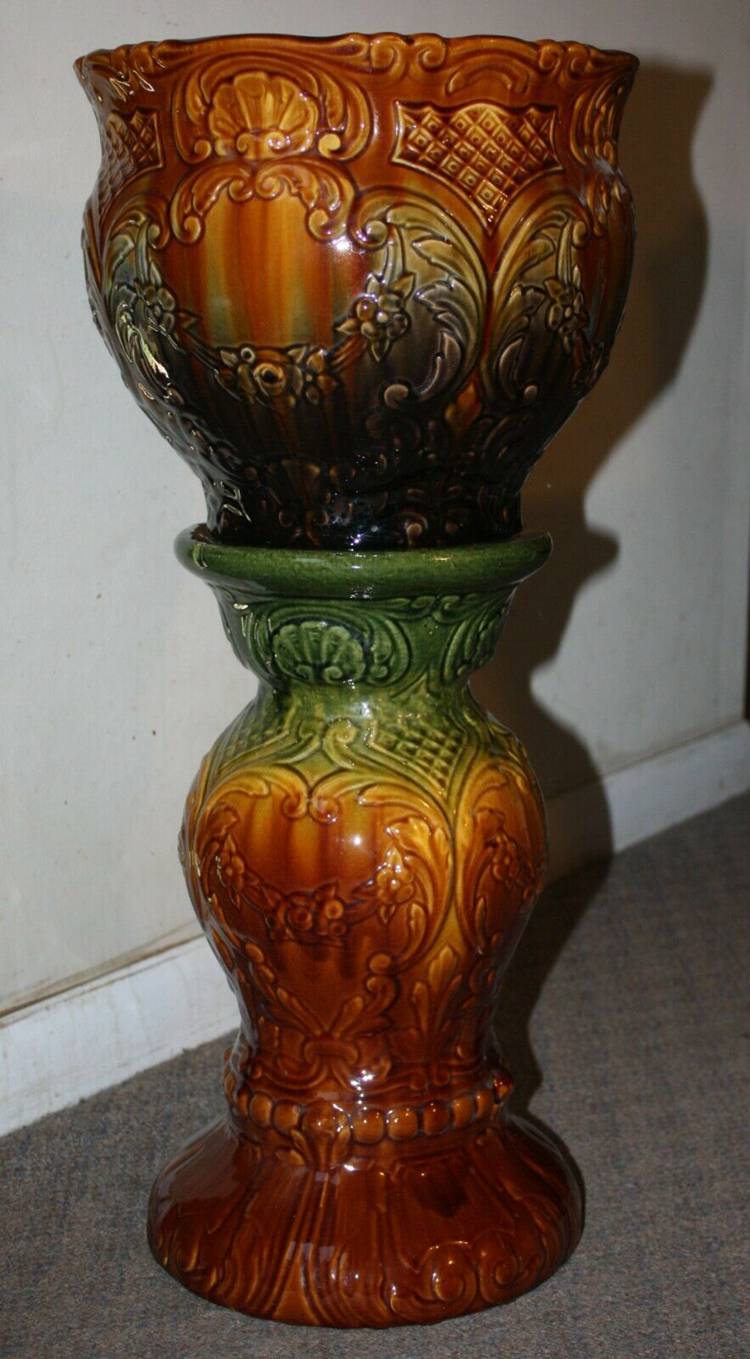 Antique MCCOY Pottery Jardinière & Base Pedestal -Blended Glaze Shipping Incld