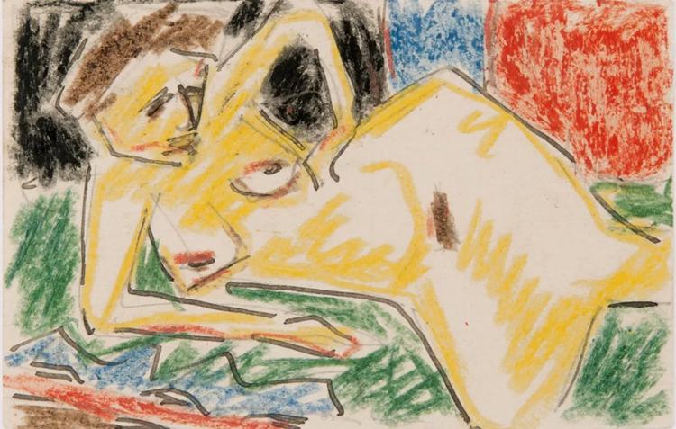 Artist's postcard 'Female nude, reclining sideways.'