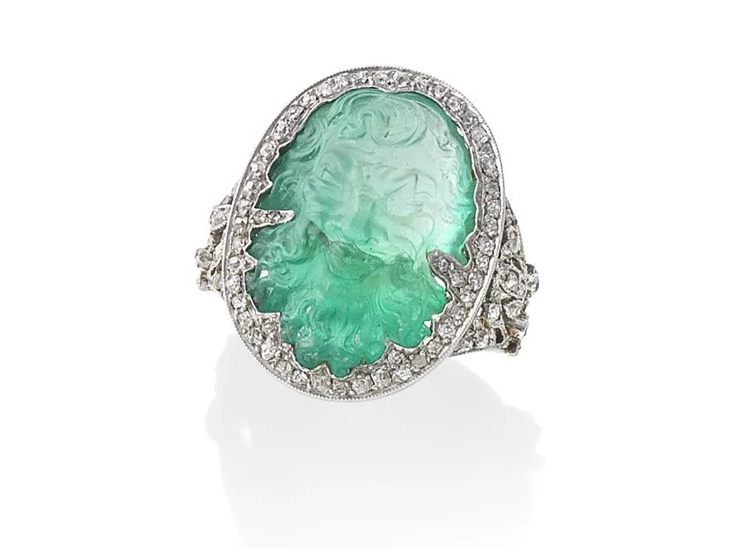 Diamond Ring Emerald Cameo