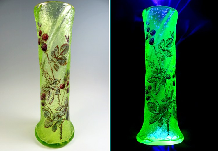 FRENCH FIRST PERIOD CAMEO URANIUM GLASS VASE BY EMILE GALLE