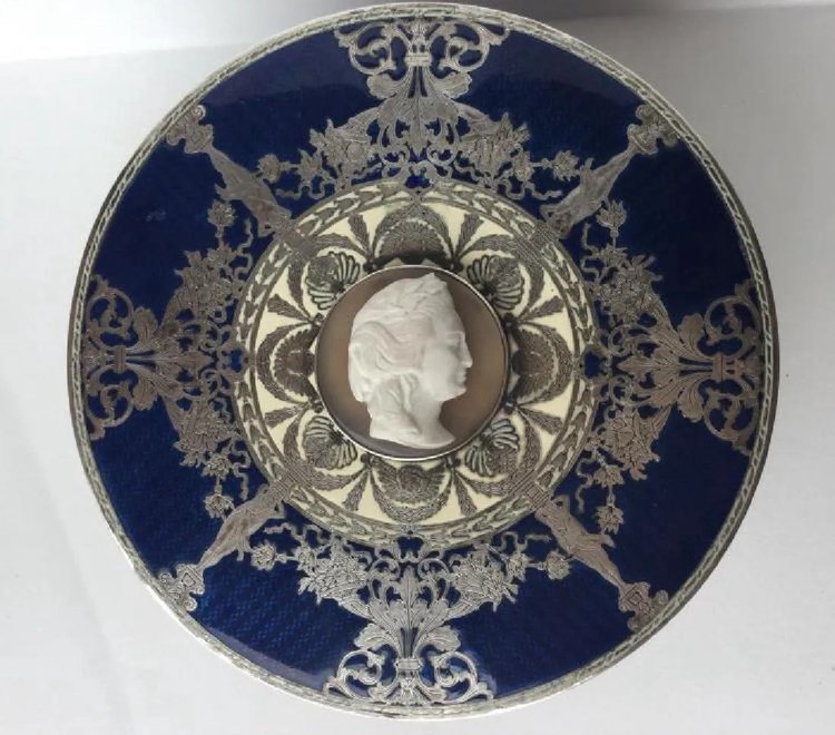 Karl Faberge 84 Silver Box with Enamel & Cameo
