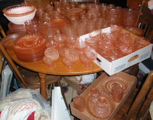 Lot Holiday Buttons & Bows Pink Depression Glass