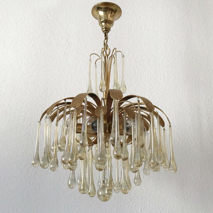 Mid Century PALWA Glass 6-Lights Pendant Lamp